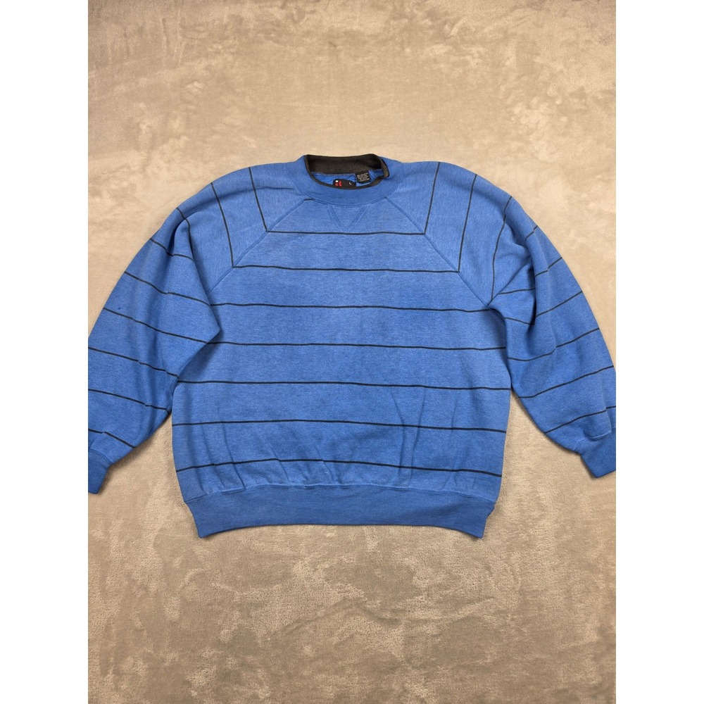 Vintage Robert Bruce Sweatshirt Mens L Blue Striped Raglan Fleece Crewneck Faded